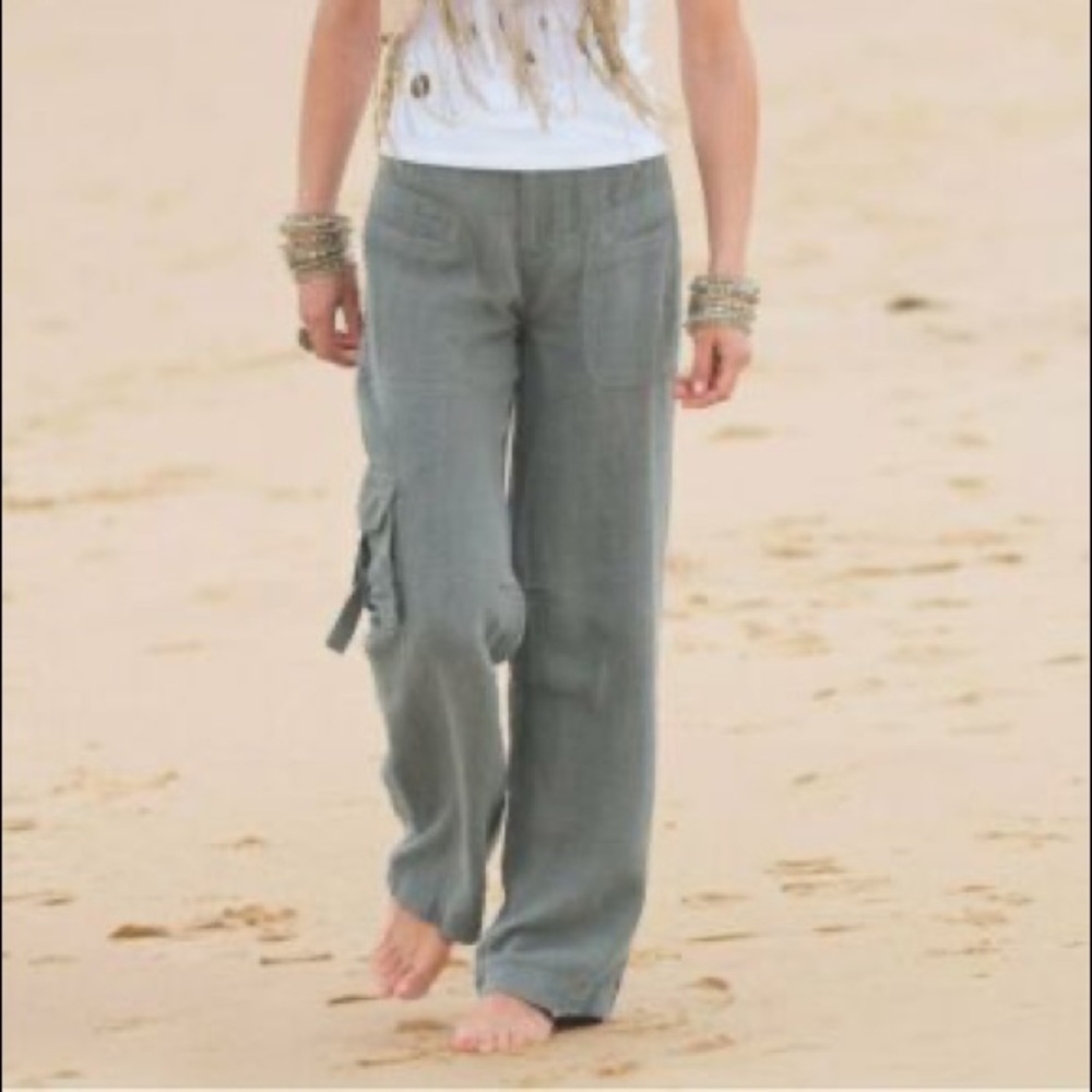 Soft surroundings gray linen weekend drawstring cargo pants - T XL